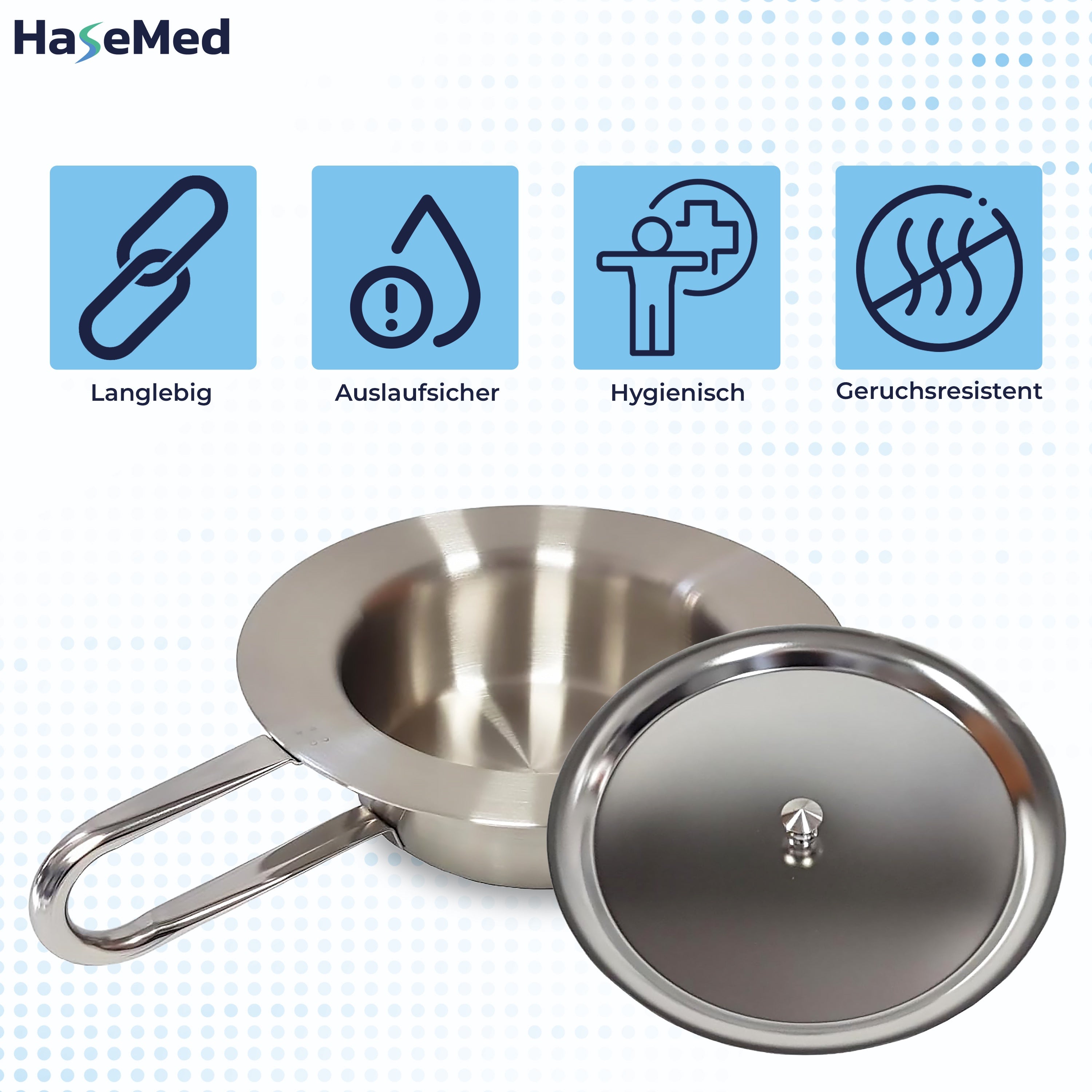 HaseMed Bedpan with Lid, Stainless Steel approx. 31 cm