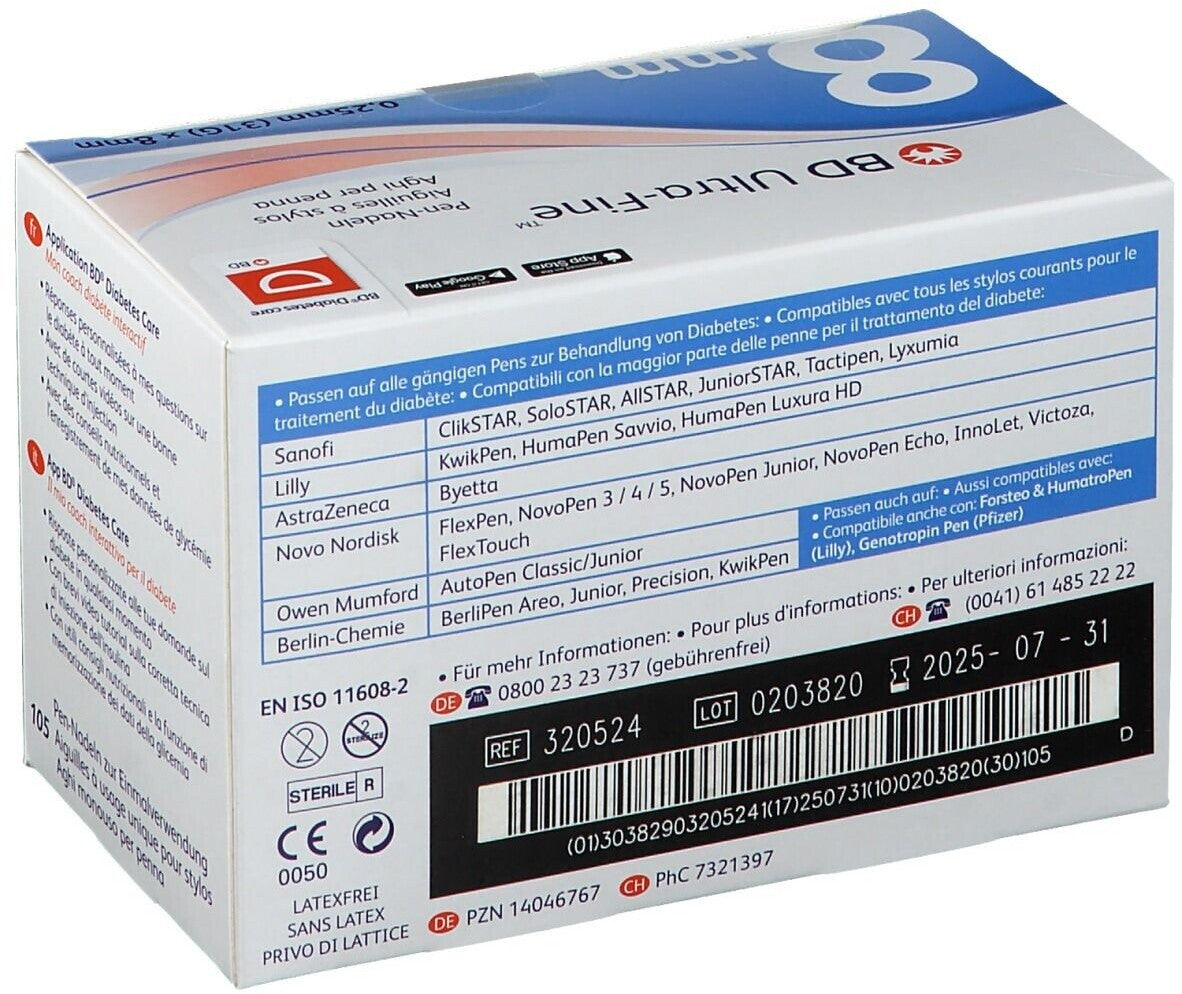 BD Ultra-Fine Pen Needles, 0.25x8mm 31G (320524)