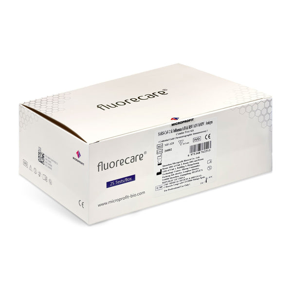 fluorecare 4in1 Combo SARS-CoV-2, Influenza A/B & RSV Antigen Rapid Test | 25 Tests | Professional Use