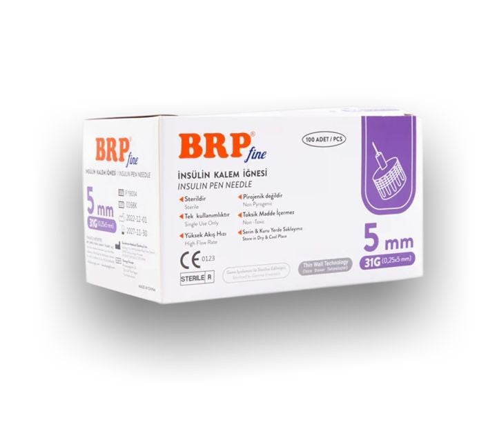 BRP Fine Insulin Pen Needles, Sterile, Compatible for All Insulin Pens, 1 Pack = 100 Pieces