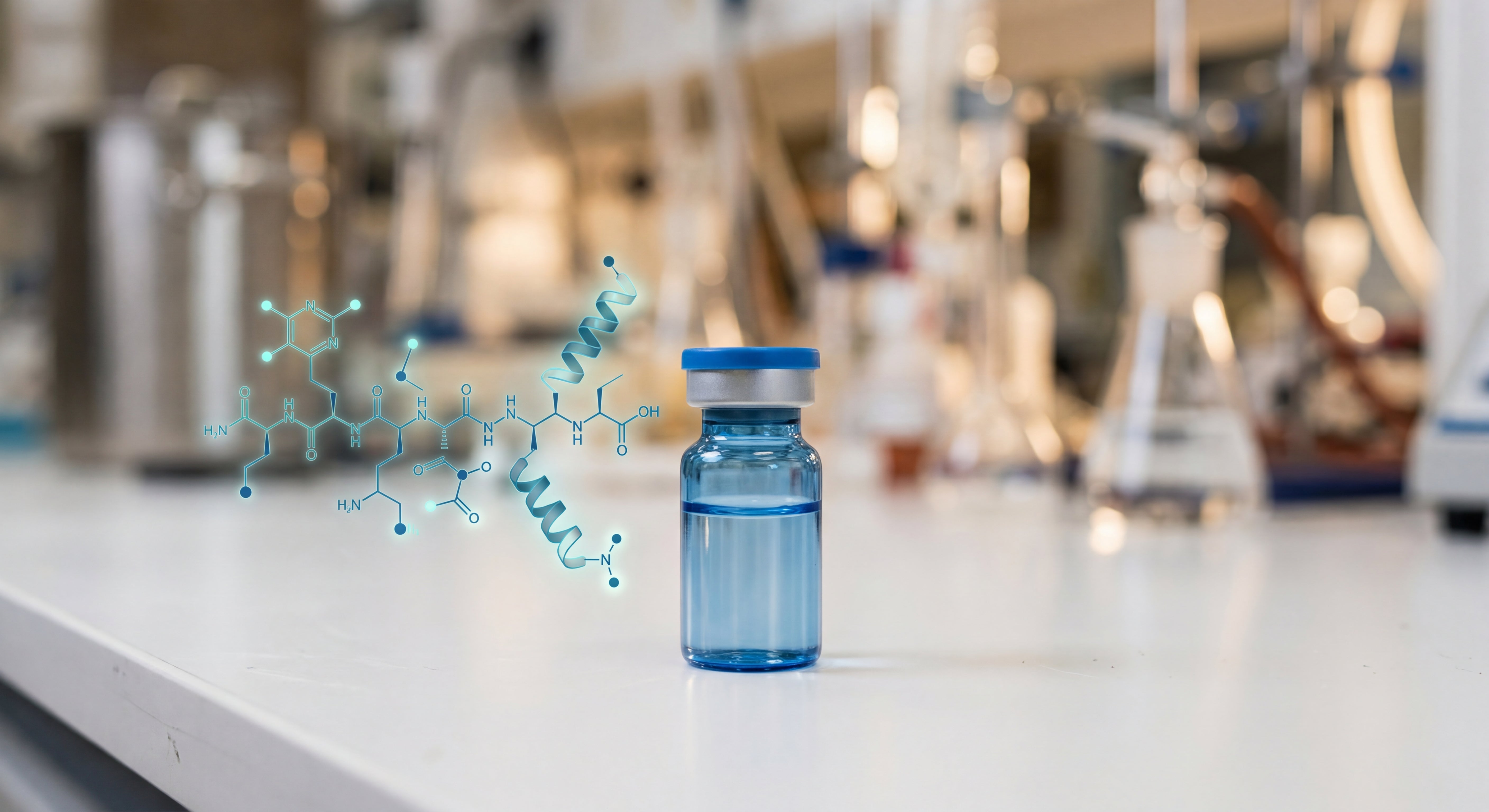 BPC-157 Peptid-Vial im Labor mit molekularer Struktur - Forschung und Wirkung | parahealth.de