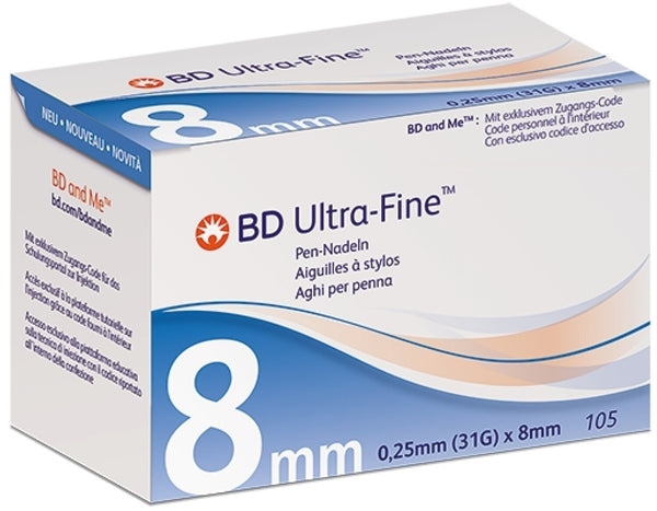 BD Ultra-Fine Pen-Nadel, 0,25x8mm 31G, 1 Packung = 105 Stück (320524)