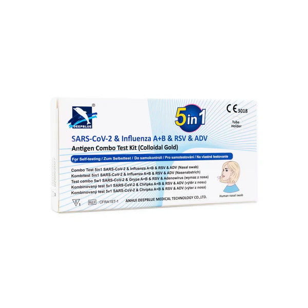 Deepblue 5in1 Kombitest: Corona, Grippe A+B, RSV & Adenovirus – Antigen-Selbsttest