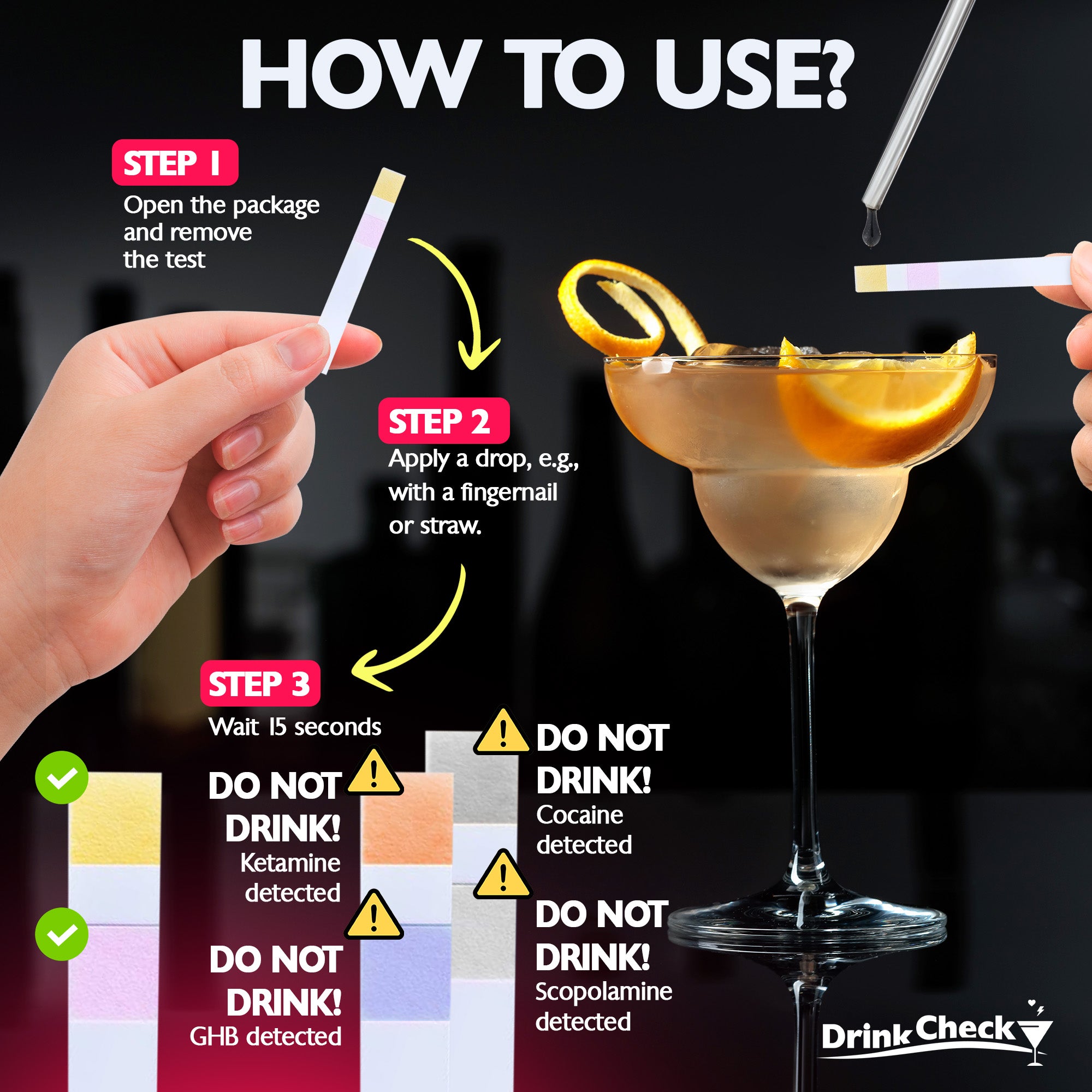 DrinkCheck Drink Spike Test for GHB, Ketamine, Cocaine and Scopolamine