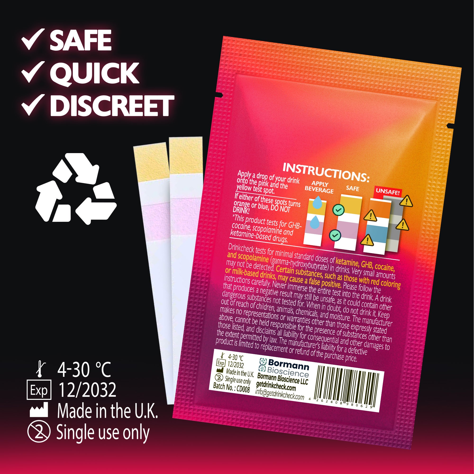 DrinkCheck Drink Spike Test for GHB, Ketamine, Cocaine and Scopolamine