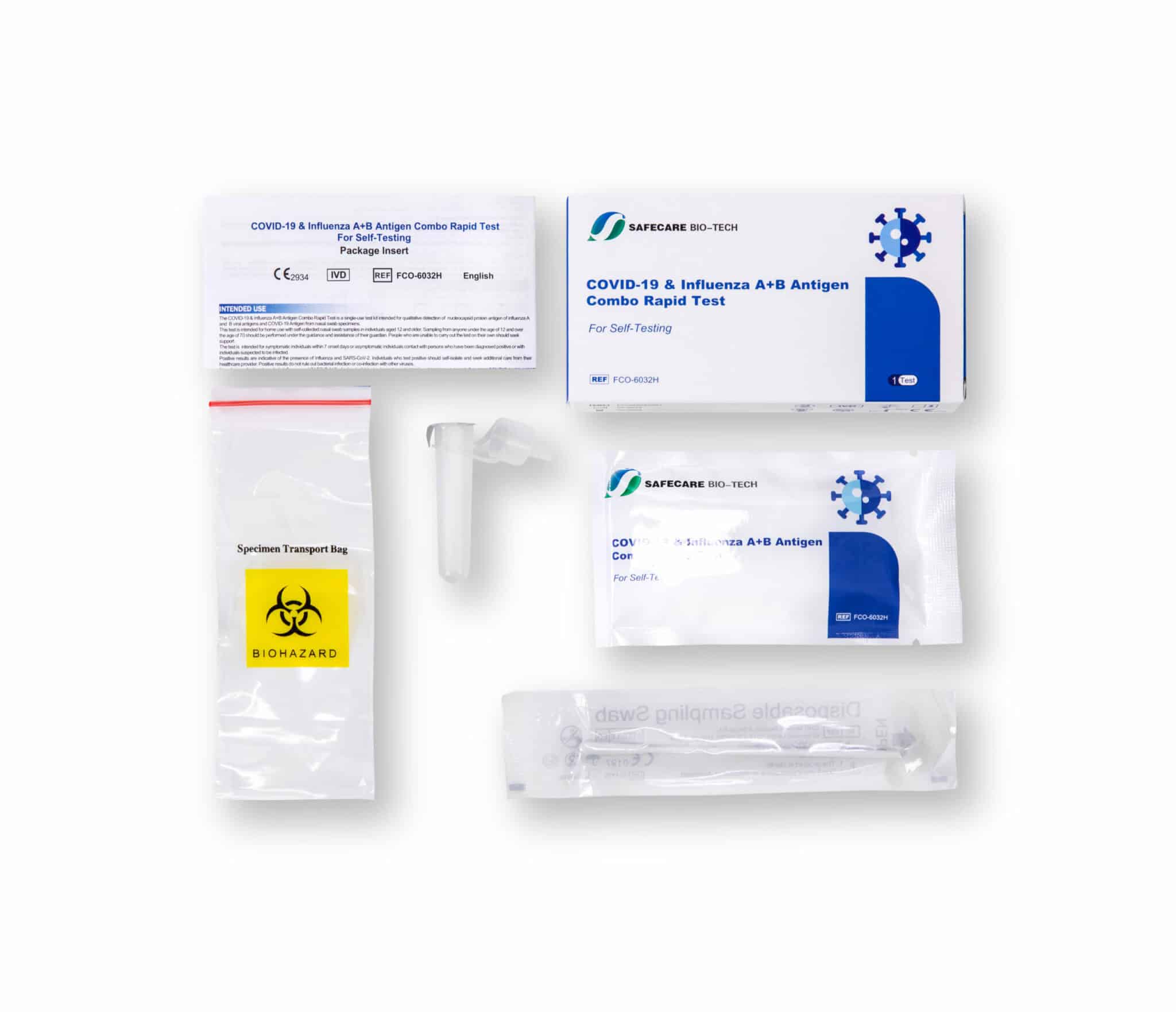 Safecare Corona &amp; Influenza A+B Antigen Combo Rapid Test Antigen Kombi-Schnelltest Laientest nasal CE2934 MHD 25.02