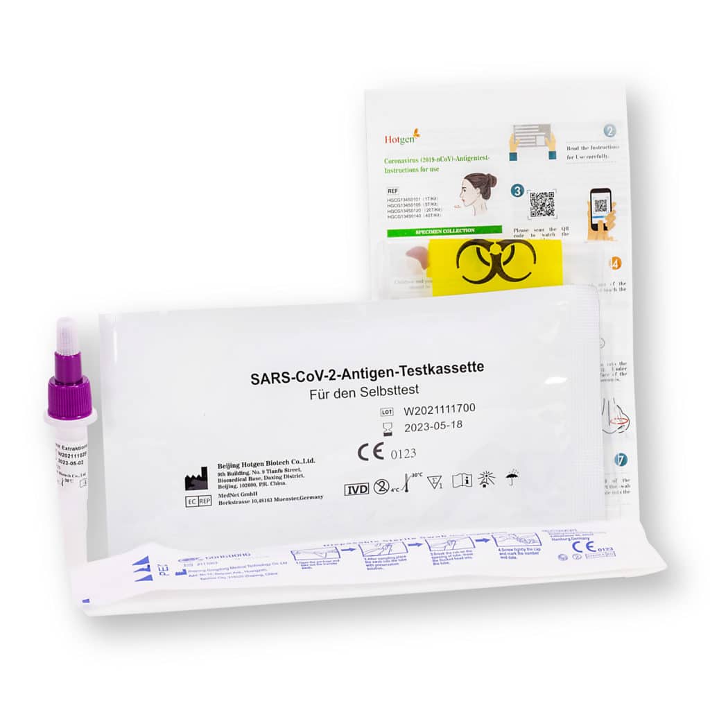 Hotgen® Novel SARS-CoV-2 Antigen Schnelltest (Colloidal Gold) für Laien nasal CE0123 - 1er - Parahealth - Einzelteile