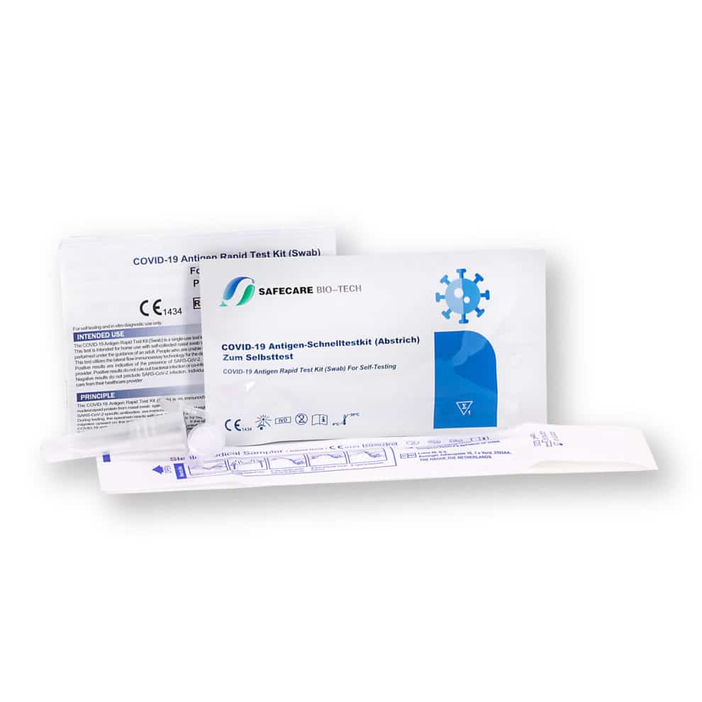 Safecare COVID-19 Antigen Rapid Test Kit (Swab) Schnelltest für Laien nasal CE1434 – 1er – Parahealth – Einzelteile