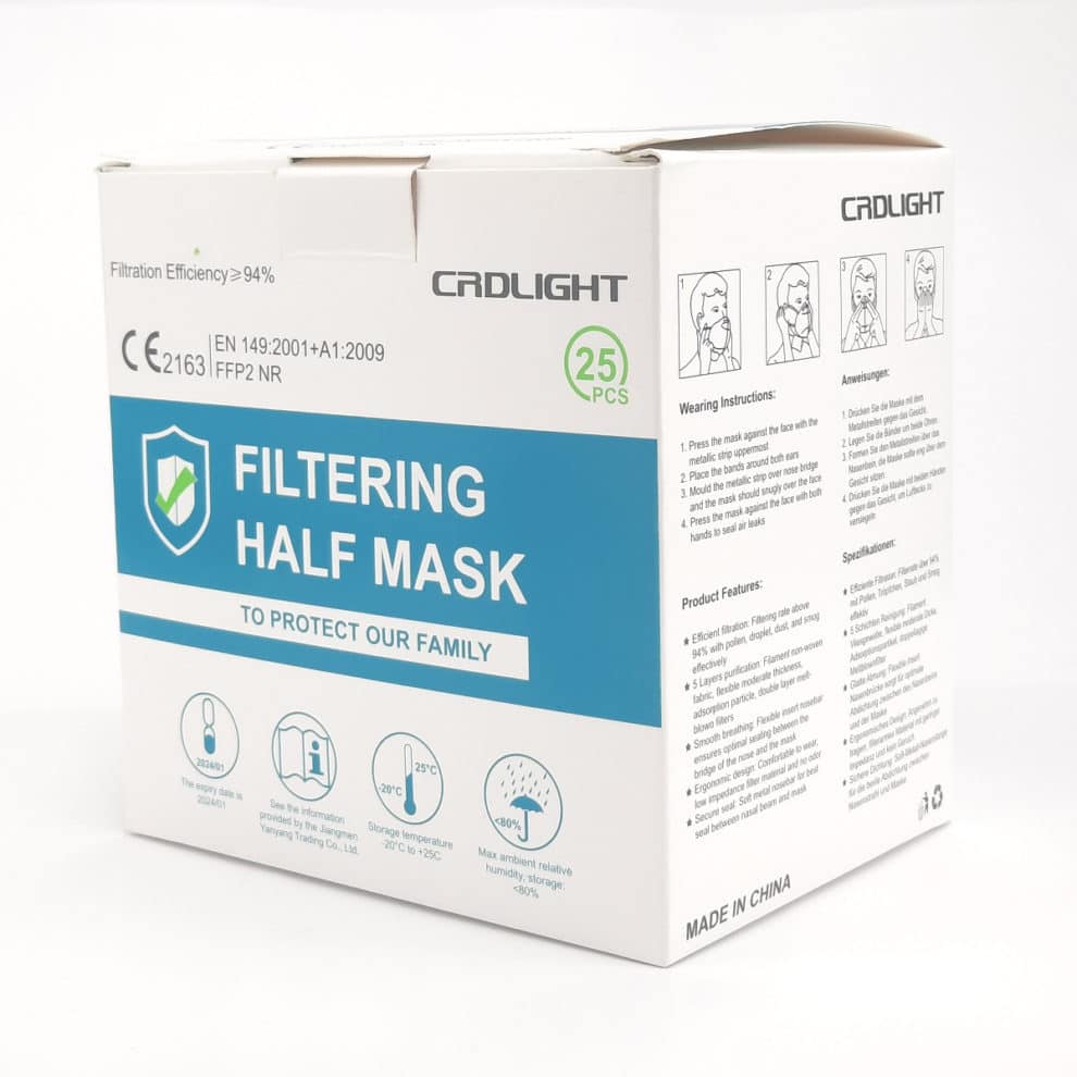 CRDLIGHT FFP2 Maske 5-lagig CE0370 Weiß Verpackung