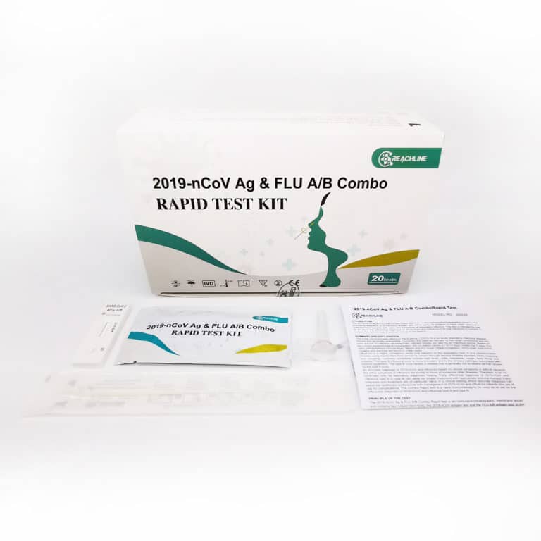REACHLINE® 2019-nCoV Ag & FLU A:B Combo RAPID TEST KIT Covid-19 & Grippe A:B Antigen Kombi-Schnelltest Profitests nasal 20er Einzelteile