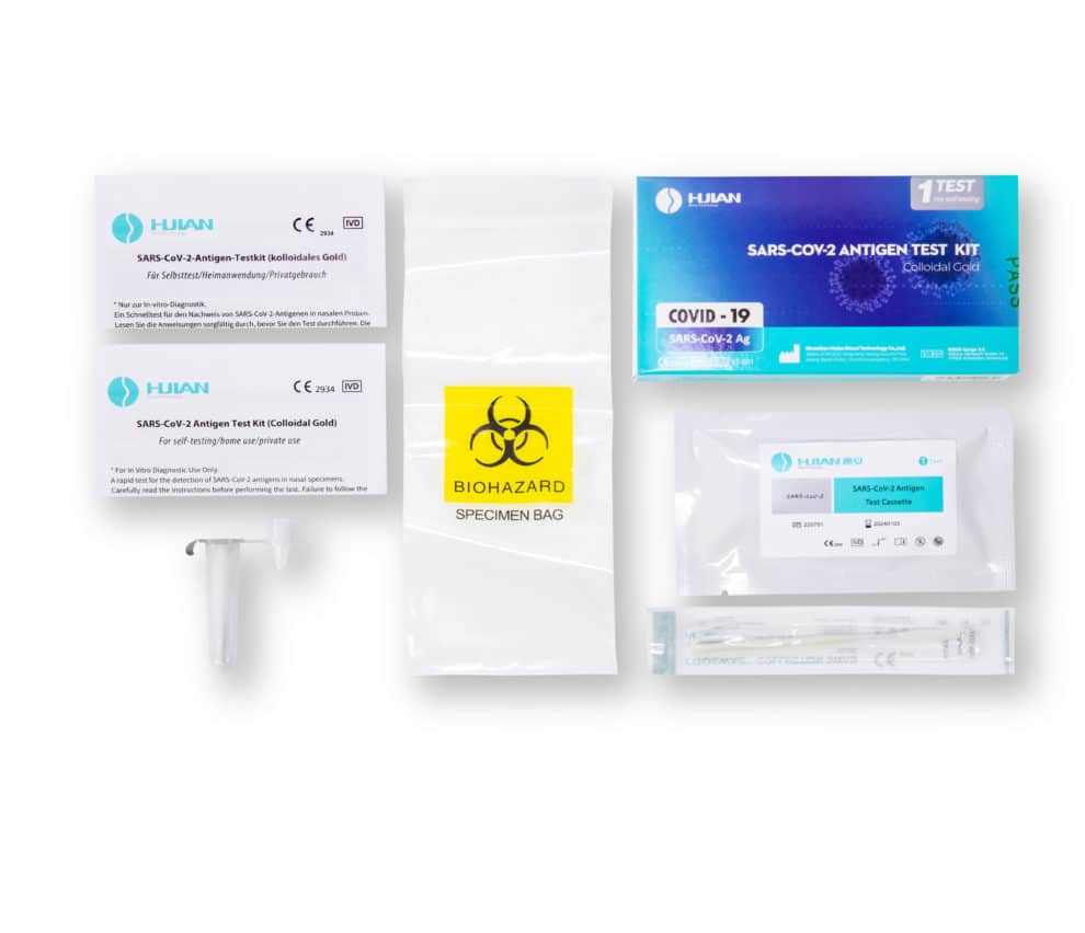 Huian SARS-CoV-2 Antigen Test Kit Laientest nasal CE2934 Einzelteile