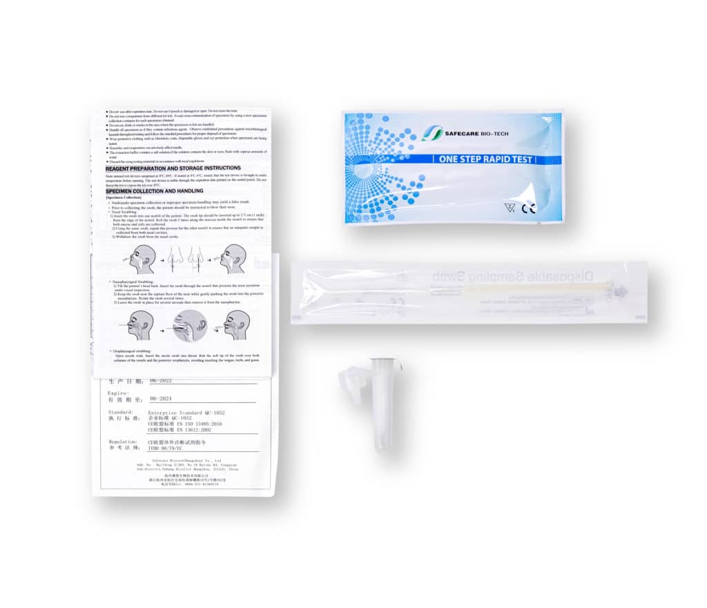 SAFECARE One Step Rapid Test COVID-19 Antigen-Schnelltestkit Profitest 3in1 (Nasal / Nasenrachen / Mundrachen) Einzelteile
