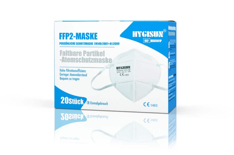 HYGISUN FFP2 Maske 4-lagig CE1463 Weiß Parahealth Verpackung