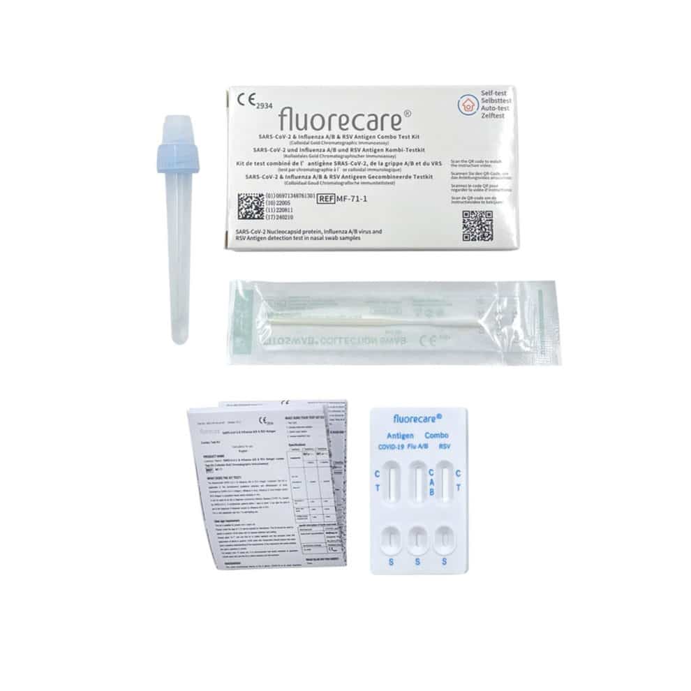 fluorecare® SARS-CoV-2 Influenza AB RSV Antigen Combo Test Kit Selbsttest Nasal CE2934 Parahealth Einzelteile
